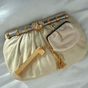 Judith Leiber Vintage Lizard Leather Clutch Gold Frame Evening Quiet Luxury Rare